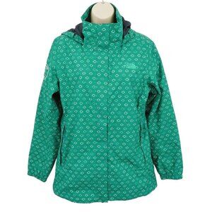 The North Face Women Medium DryVent Rain Coat Jacket Green Diamond Hooded Logo